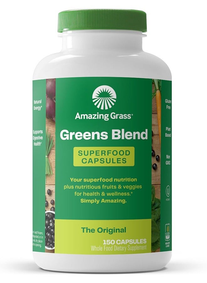 Amazing Grass مسحوق الخضراوات الخضراء الفائقة: مسحوق الخضراوات الخضراء مع إنزيمات هضمية وبروبيوتيك، سبيرولينا عضوية، كلوريلا، ومسحوق جذر البنجر، أصلي، 150 قطعة - Image 1
